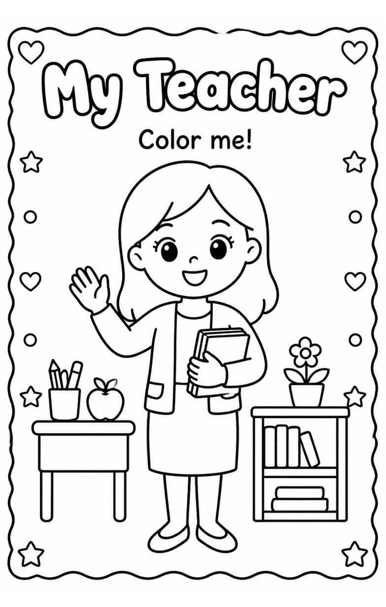 My Teacher Coloring Pages — free printable Kindergarten Art worksheet