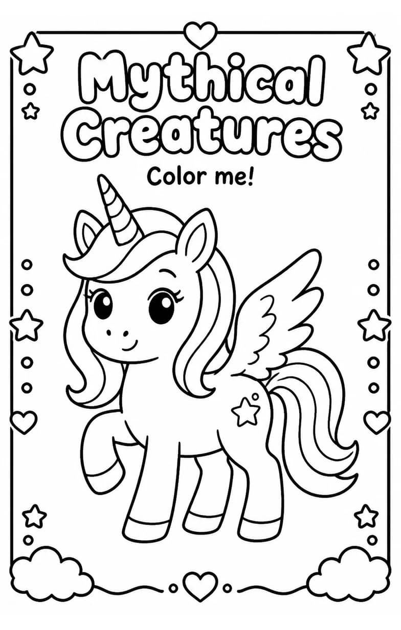 Mythical Creatures Coloring Pages — free printable Kindergarten Art worksheet