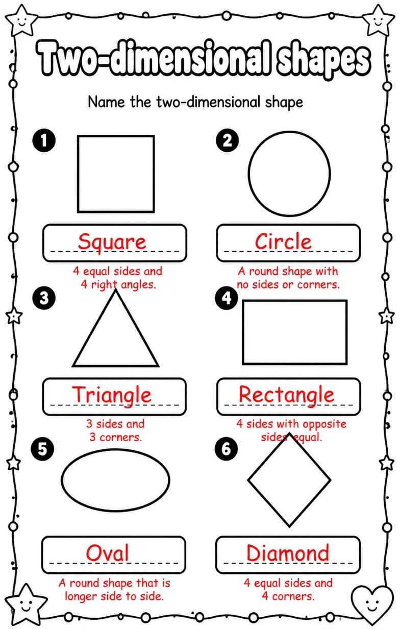 Answer key for Name the two-dimensional shape — free printable Math worksheet