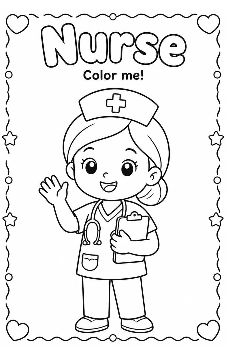 Nurse Coloring Pages — free printable Kindergarten Art worksheet