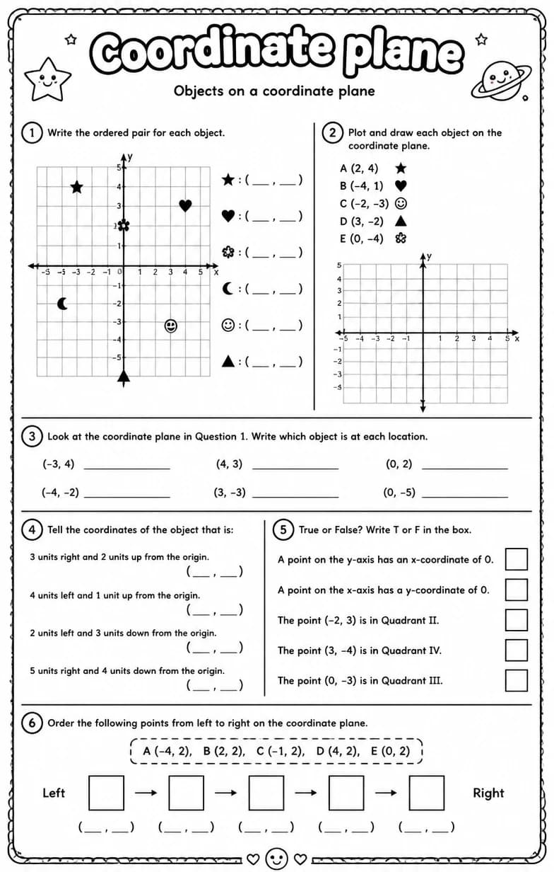 Objects on a coordinate plane — free printable Grade 5 Math worksheet