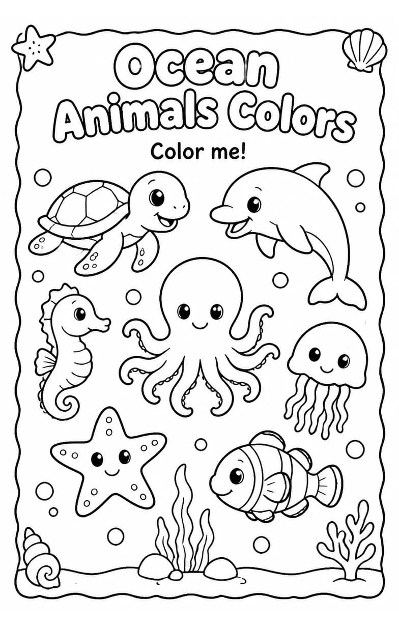 Ocean Animals Colors Coloring Page