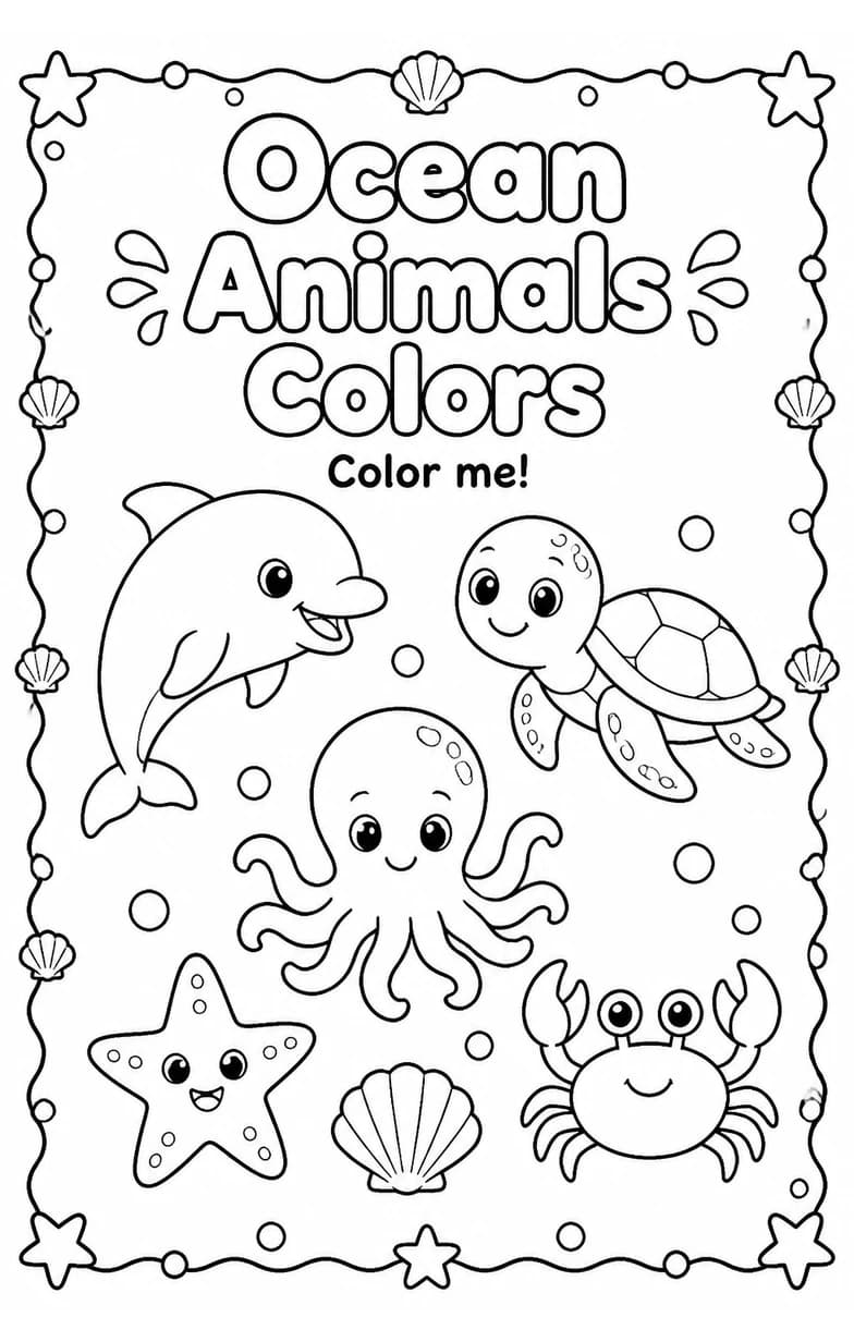 Ocean Animals Colors Coloring Page
