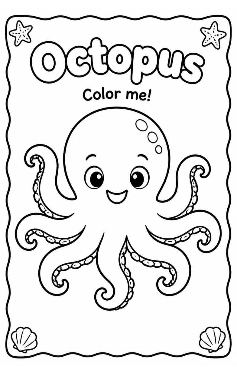 Octopus Coloring Pages — free printable Kindergarten Art worksheet