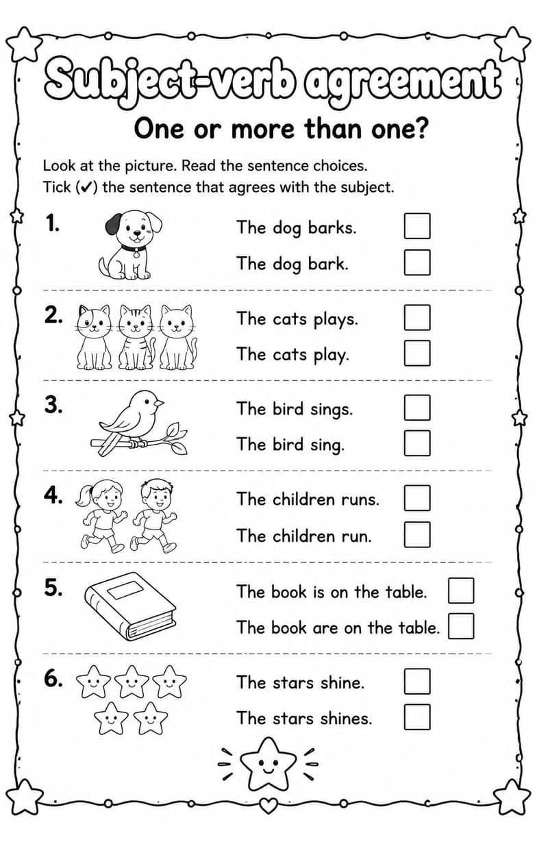 One or more than one? — free printable Grade 1 English & Reading worksheet