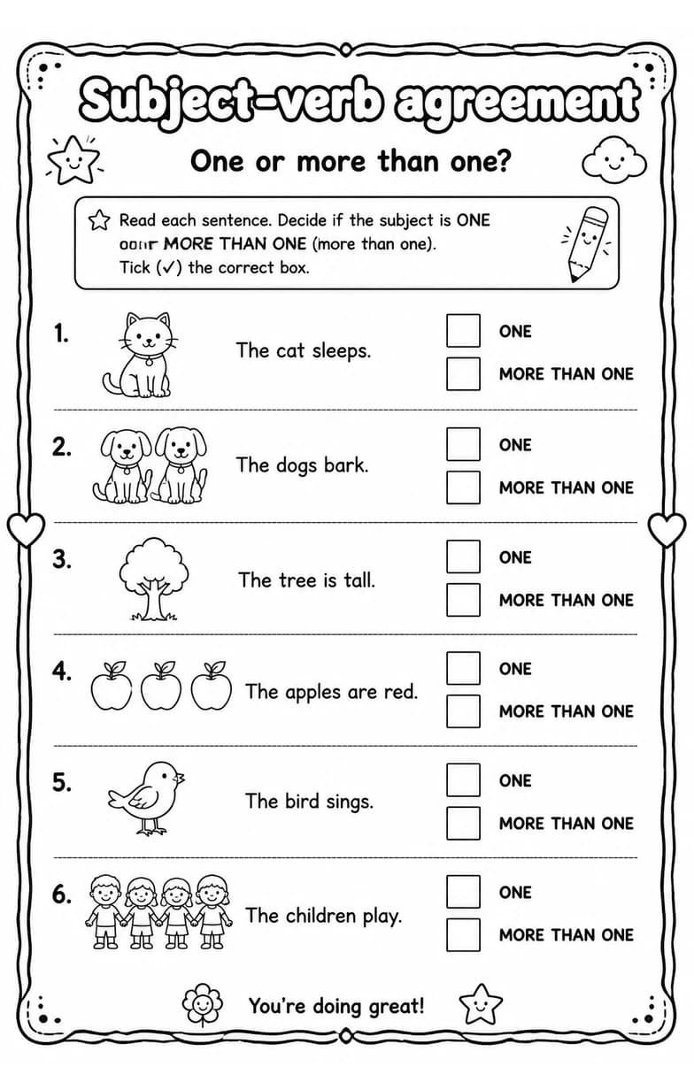 One or more than one? — free printable Grade 2 English & Reading worksheet