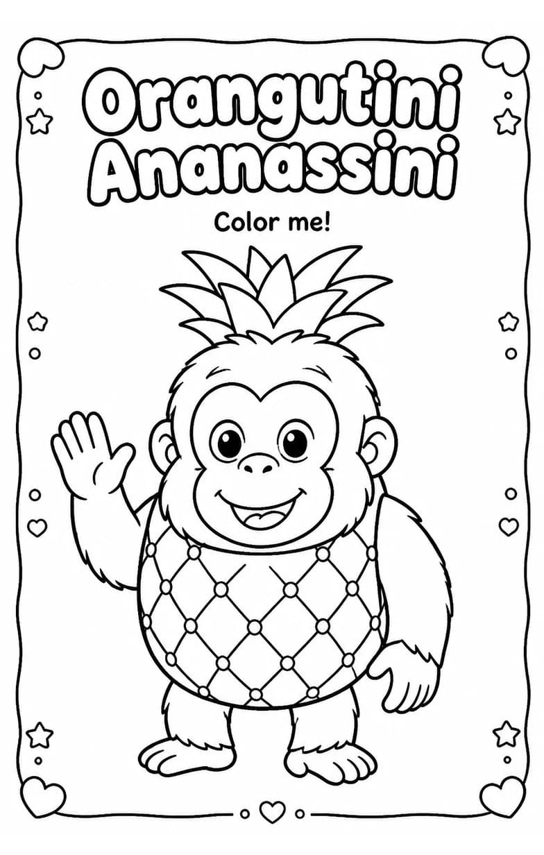 Orangutini Ananassini Coloring Pages — free printable Kindergarten Art worksheet