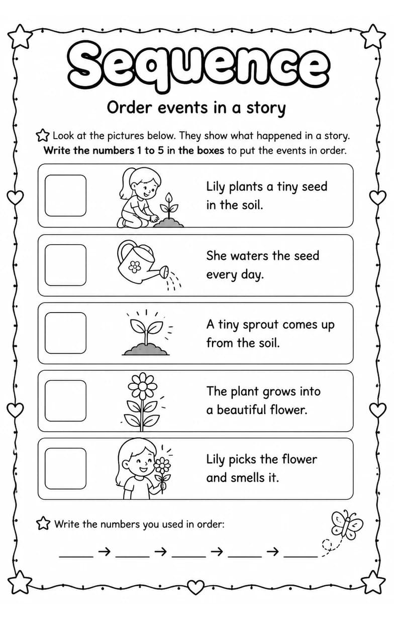 Order events in a story — free printable Reading strategies English worksheet