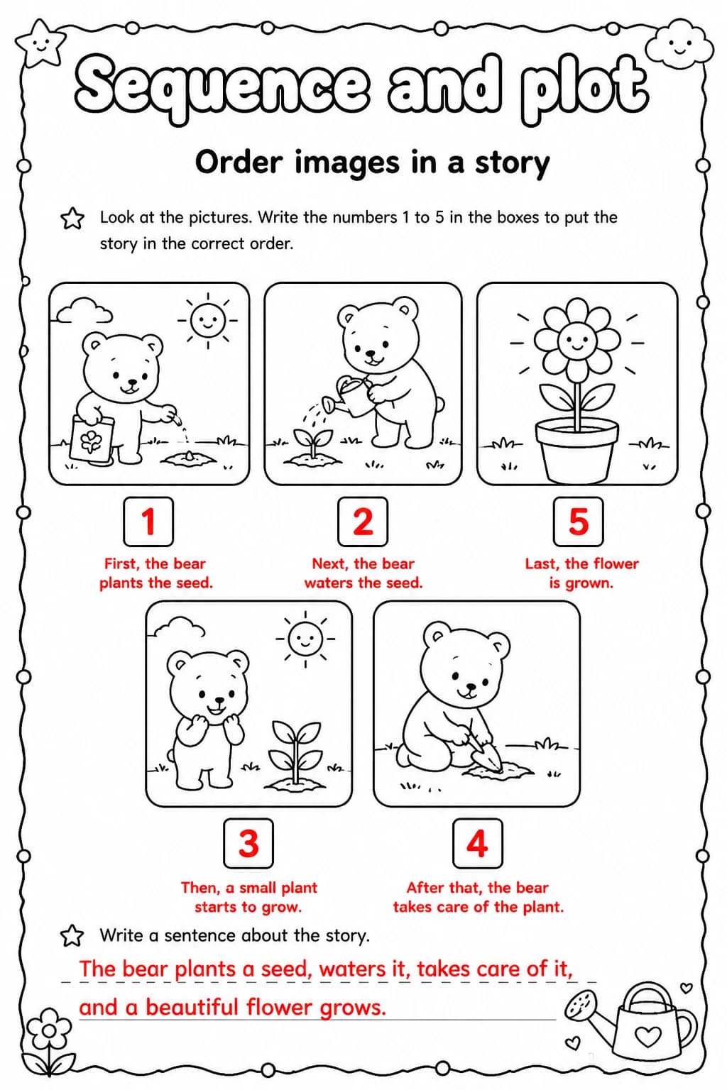 Answer key for Order images in a story — free printable English & Reading worksheet