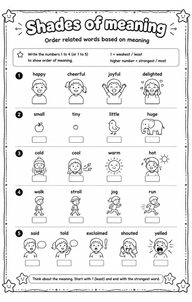 Order related words based on meaning — free printable Grade 2 English & Reading worksheet