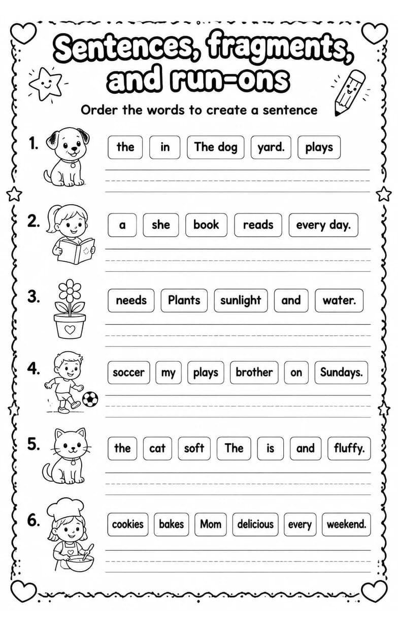 Order the words to create a sentence — free printable Grammar and mechanics English worksheet