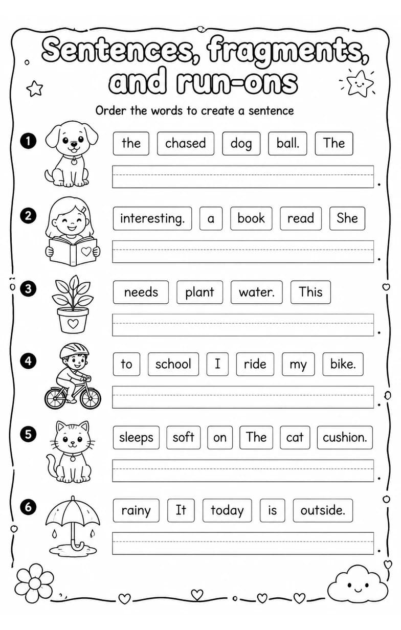 Order the words to create a sentence — free printable Grammar and mechanics English worksheet
