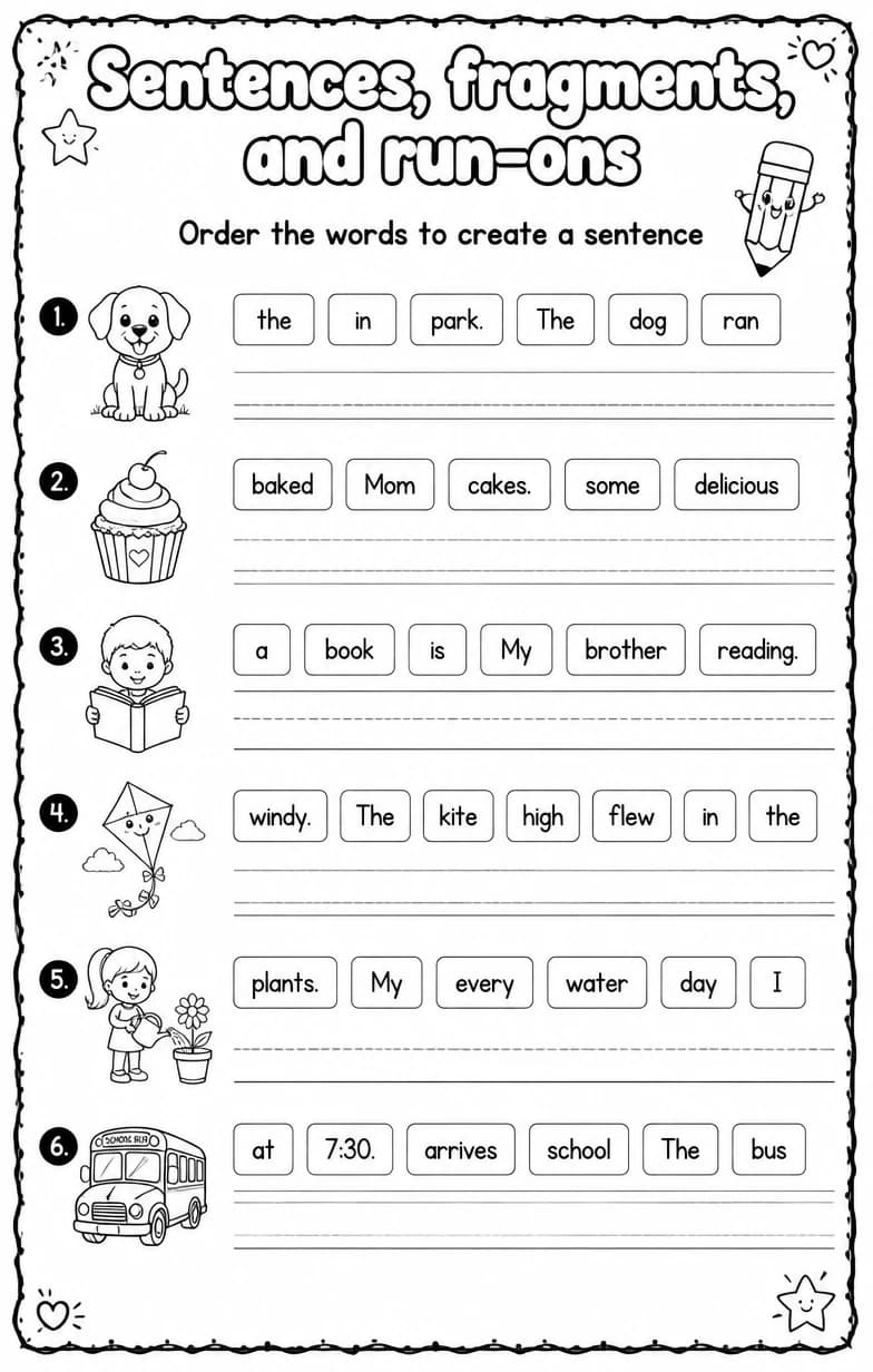 Order the words to create a sentence — free printable Grammar and mechanics English worksheet