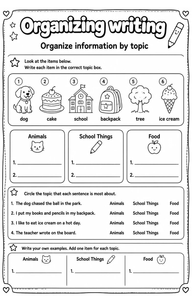 Organize information by topic — free printable Grade 3 English & Reading worksheet