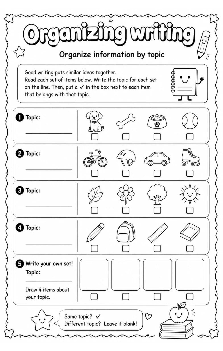 Organize information by topic — free printable Grade 4 English & Reading worksheet