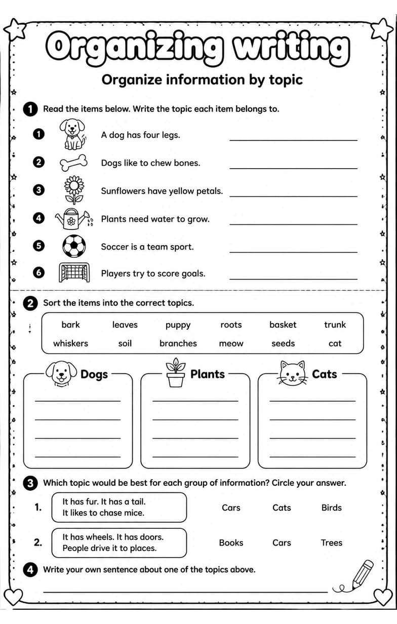 Organize information by topic — free printable Writing strategies English worksheet