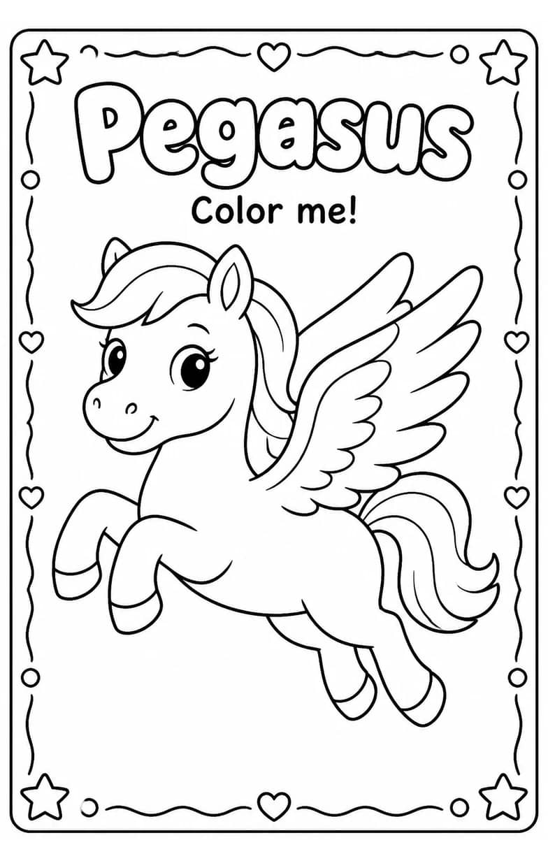 Pegasus Coloring Pages — free printable Kindergarten Art worksheet