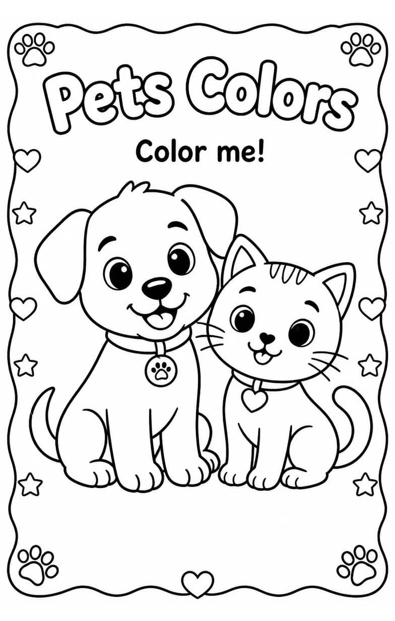Pets Colors Coloring Page — free printable Grade 1 Art worksheet