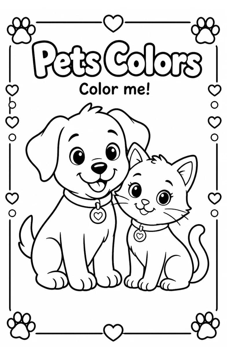 Pets Colors Coloring Page — free printable Kindergarten Art worksheet