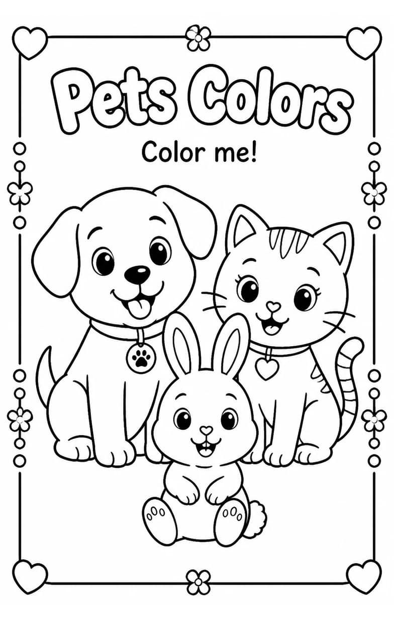 Pets Colors Coloring Page — free printable Pre-K Art worksheet