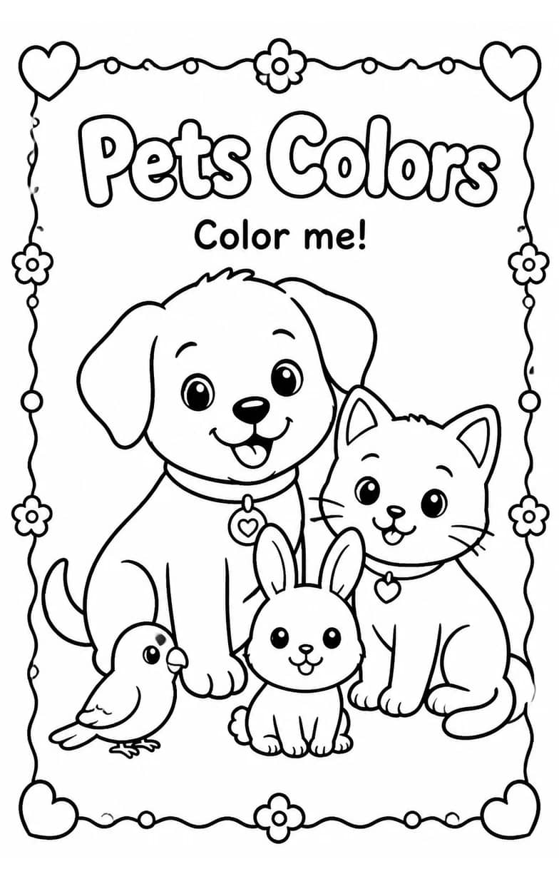 Pets Colors Coloring Page — free printable Preschool Art worksheet