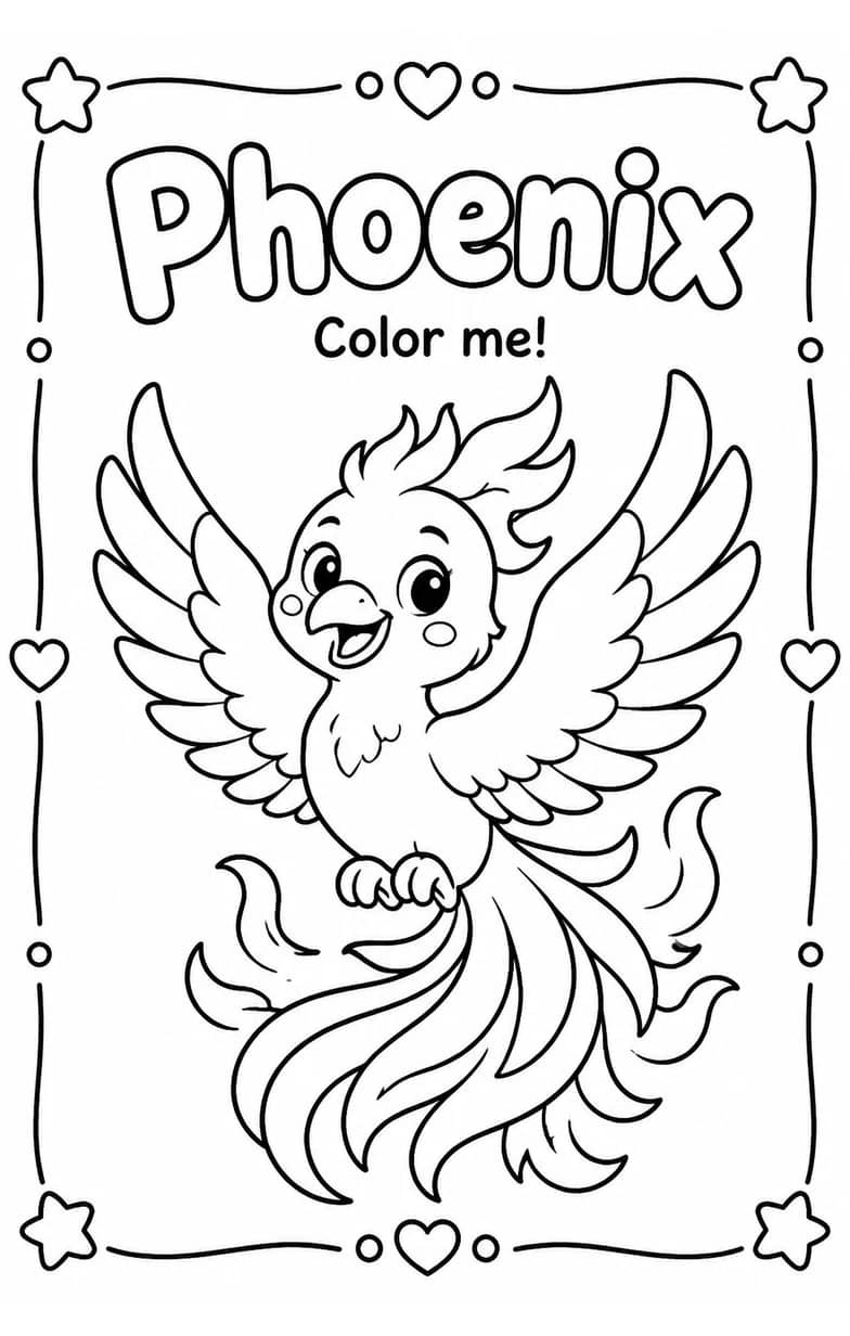 Phoenix Coloring Pages — free printable Kindergarten Art worksheet