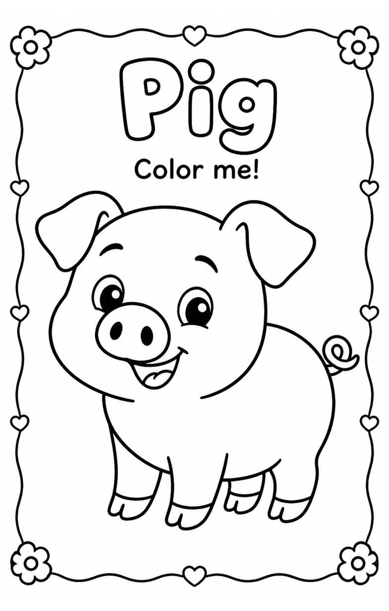 Pig Coloring Pages — free printable Kindergarten Art worksheet