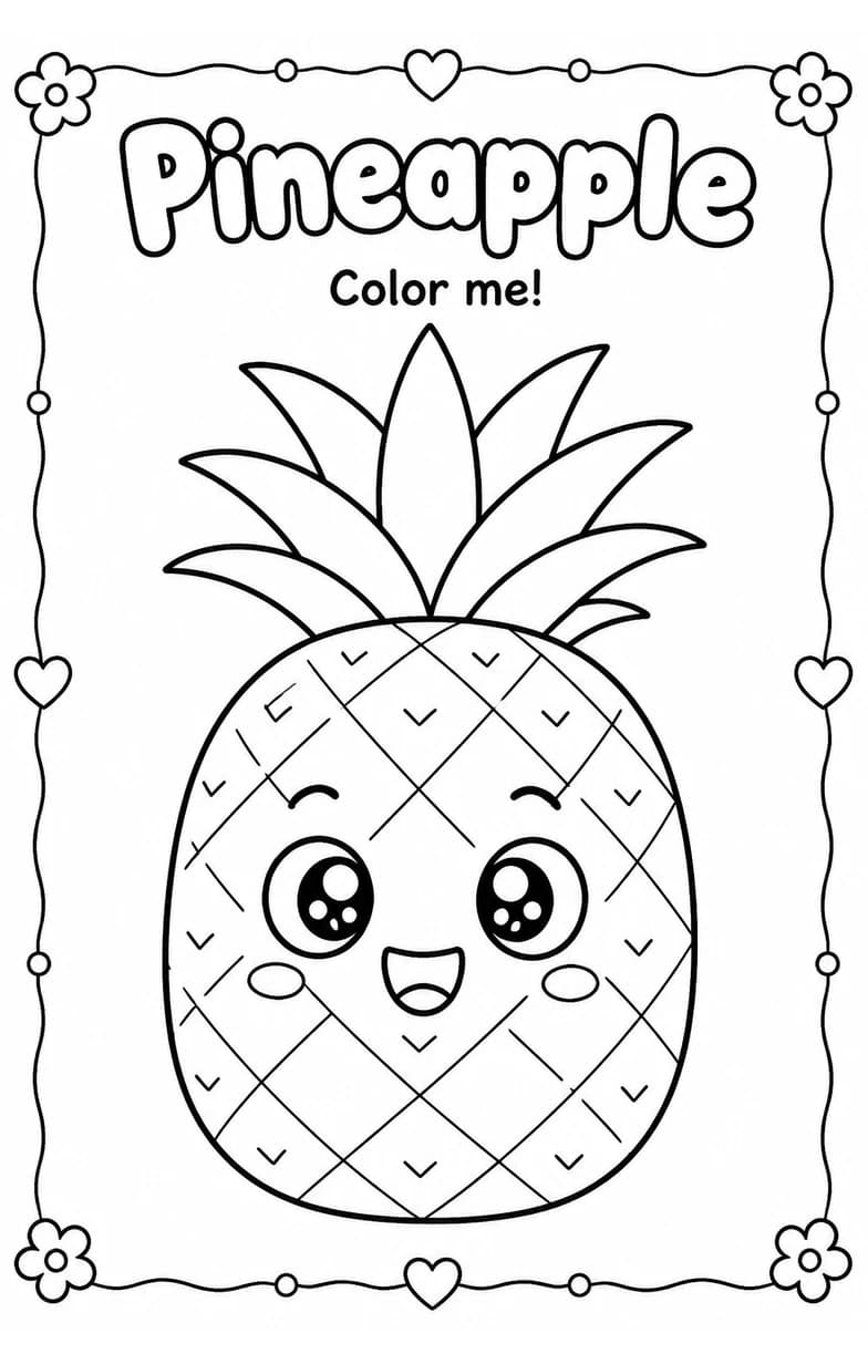 Pineapple Coloring Pages — free printable Kindergarten Art worksheet