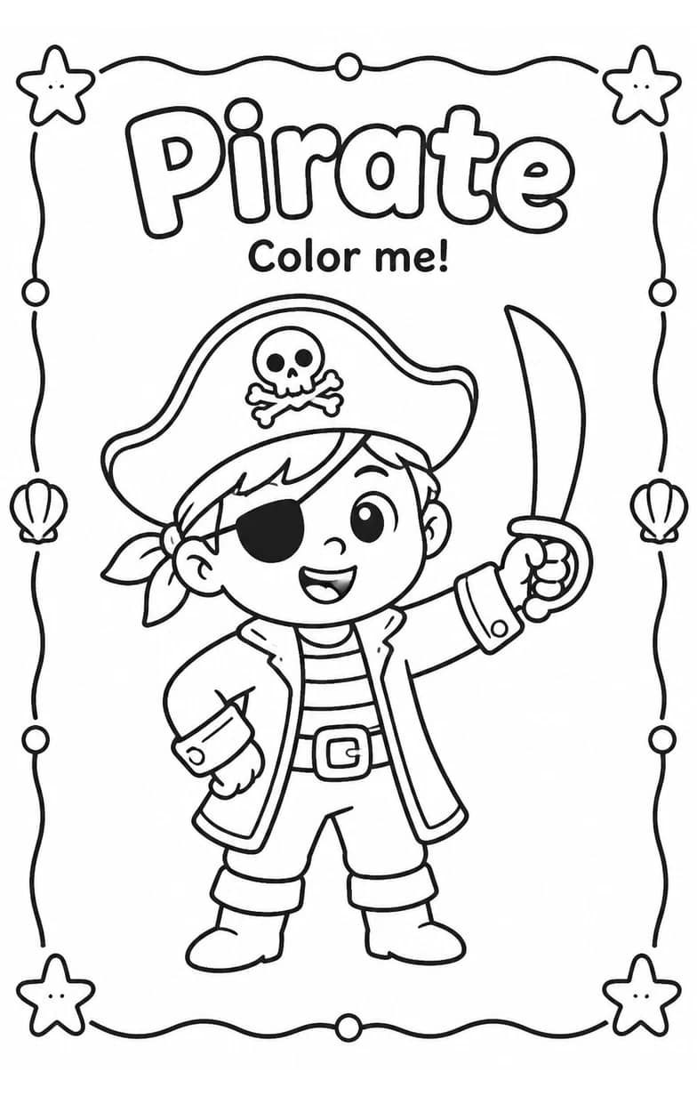 Pirate Coloring Pages — free printable Kindergarten Art worksheet