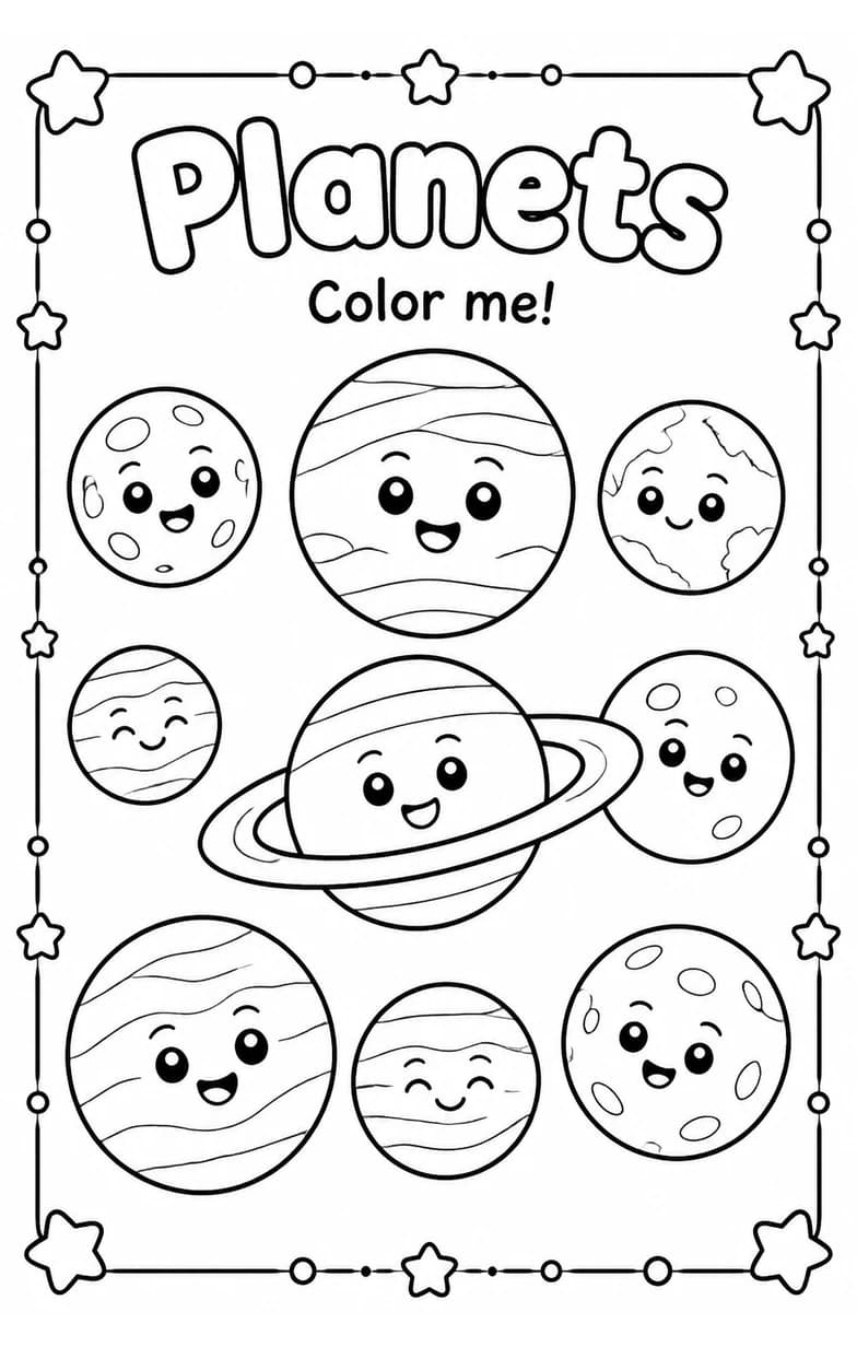 Planets Coloring Pages — free printable Kindergarten Art worksheet