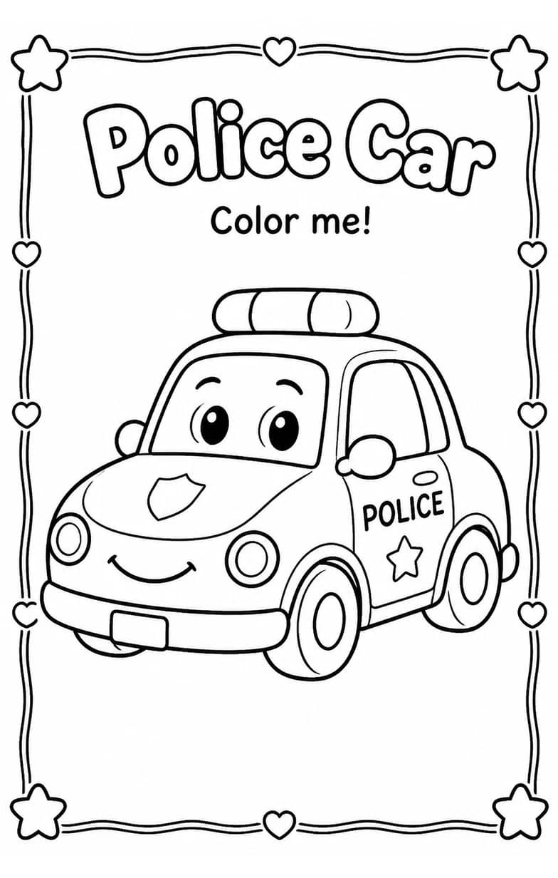 Police Car Coloring Pages — free printable Kindergarten Art worksheet