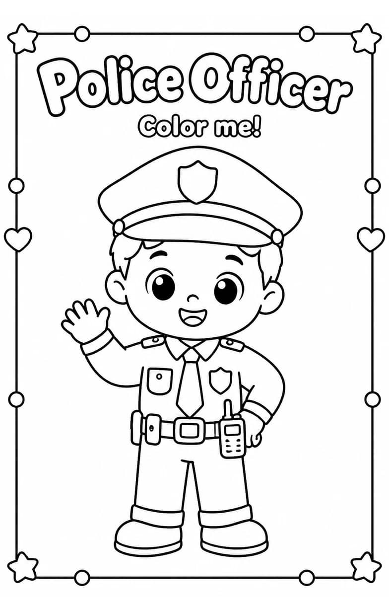 Police Officer Coloring Pages — free printable Kindergarten Art worksheet