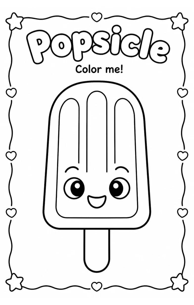 Popsicle Coloring Pages — free printable Kindergarten Art worksheet