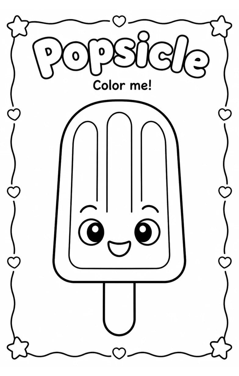 Popsicle Coloring Pages — free printable Kindergarten Art worksheet