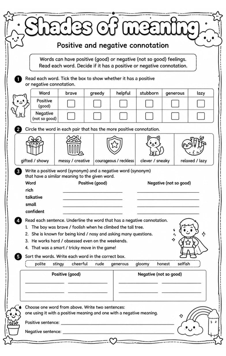 Positive and negative connotation — free printable Vocabulary English worksheet