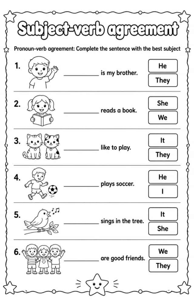 Pronoun-verb agreement: Complete the sentence with the best subject