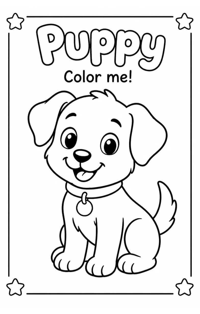 Puppy Coloring Pages — free printable Kindergarten Art worksheet
