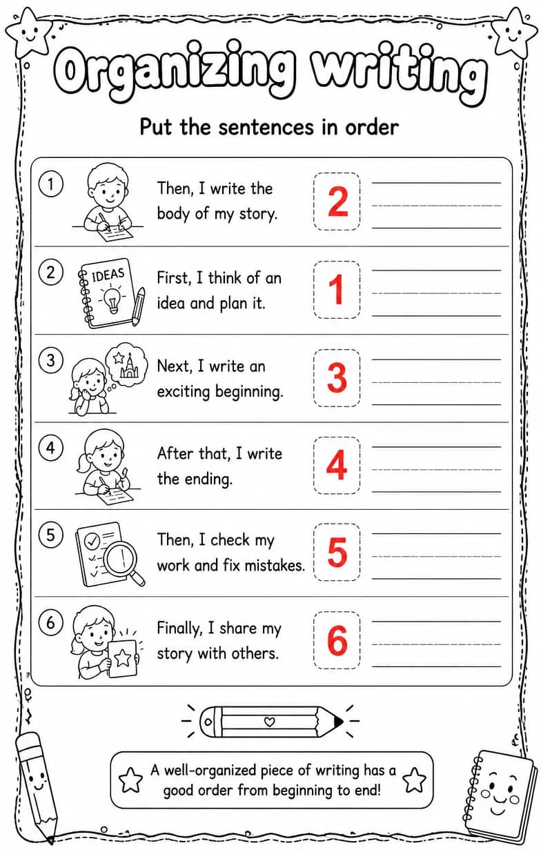 Answer key for Put the sentences in order — free printable English & Reading worksheet