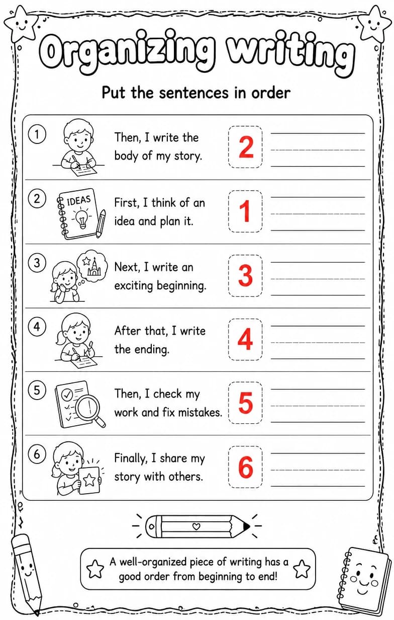 Answer key for Put the sentences in order — free printable English & Reading worksheet