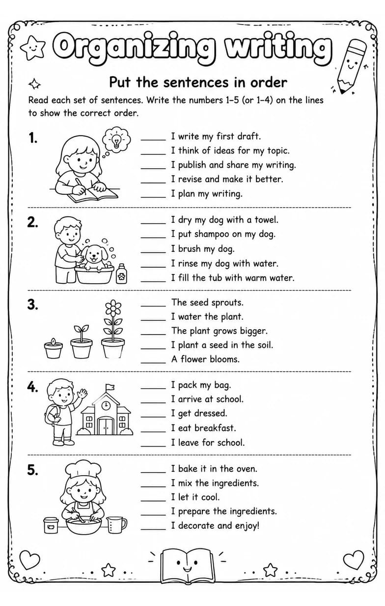 Put the sentences in order — free printable Grade 5 English & Reading worksheet