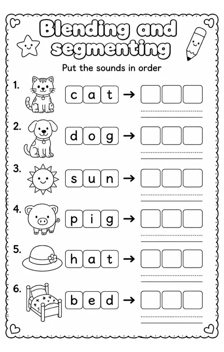 Put the sounds in order — free printable Reading foundations English worksheet