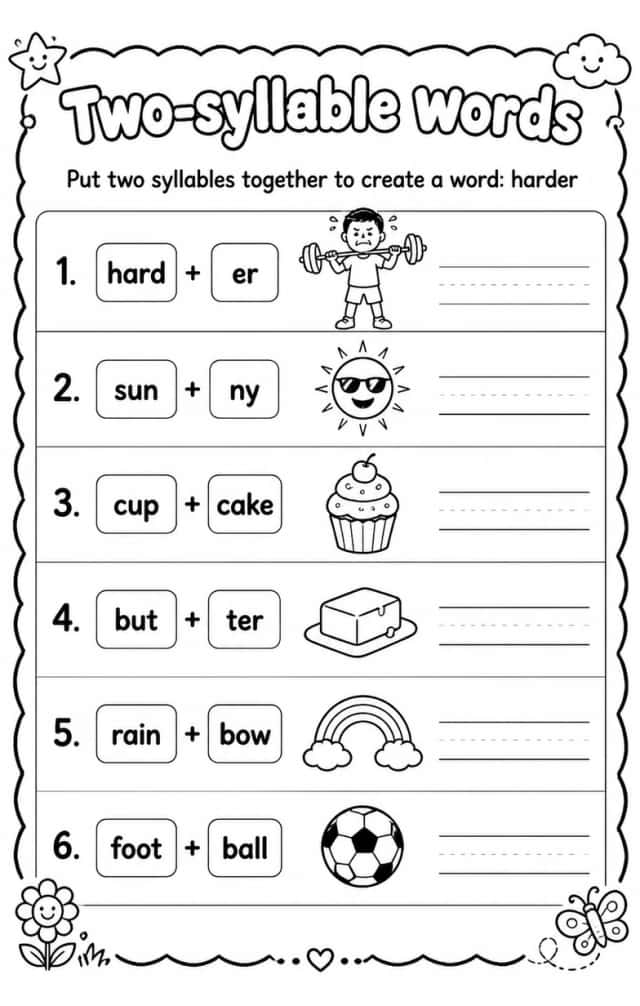 Put two syllables together to create a word: harder