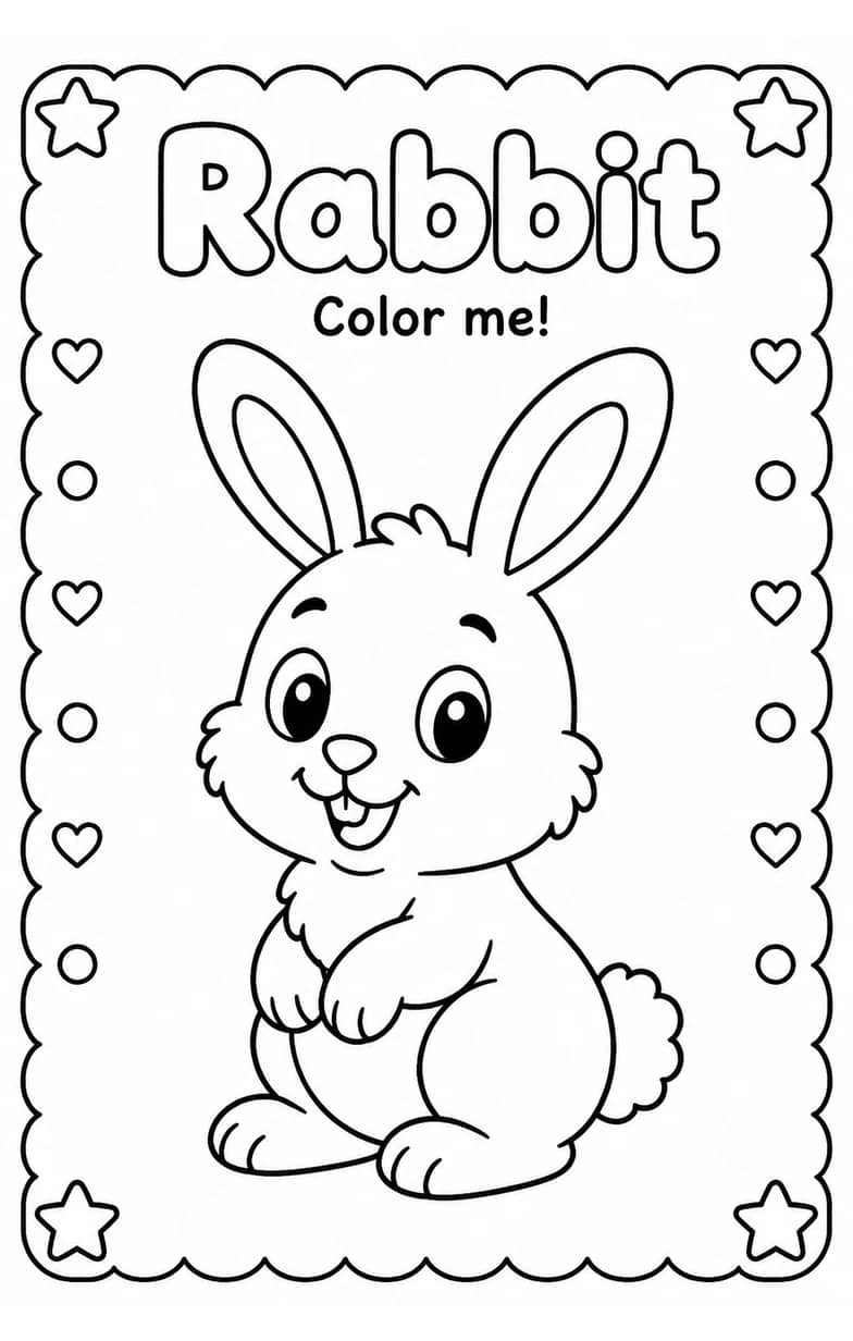 Rabbit Coloring Pages — free printable Kindergarten Art worksheet