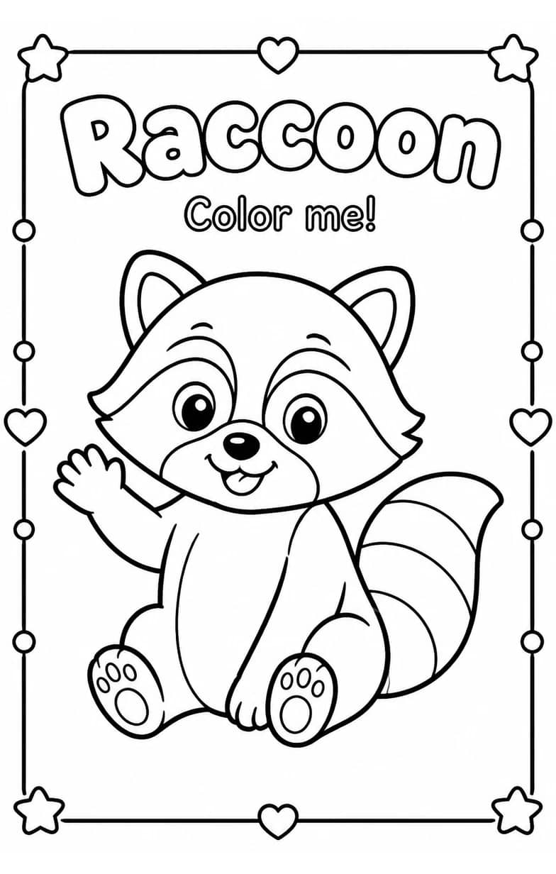 Raccoon Coloring Pages — free printable Kindergarten Art worksheet