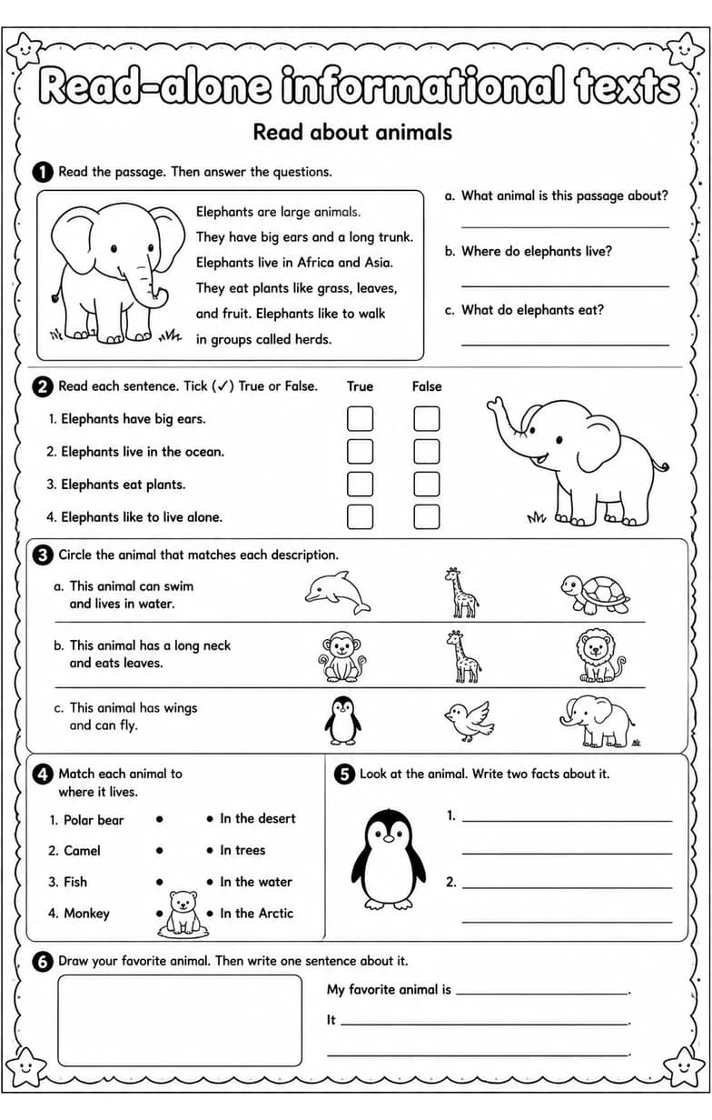 Read about animals — free printable Reading strategies English worksheet