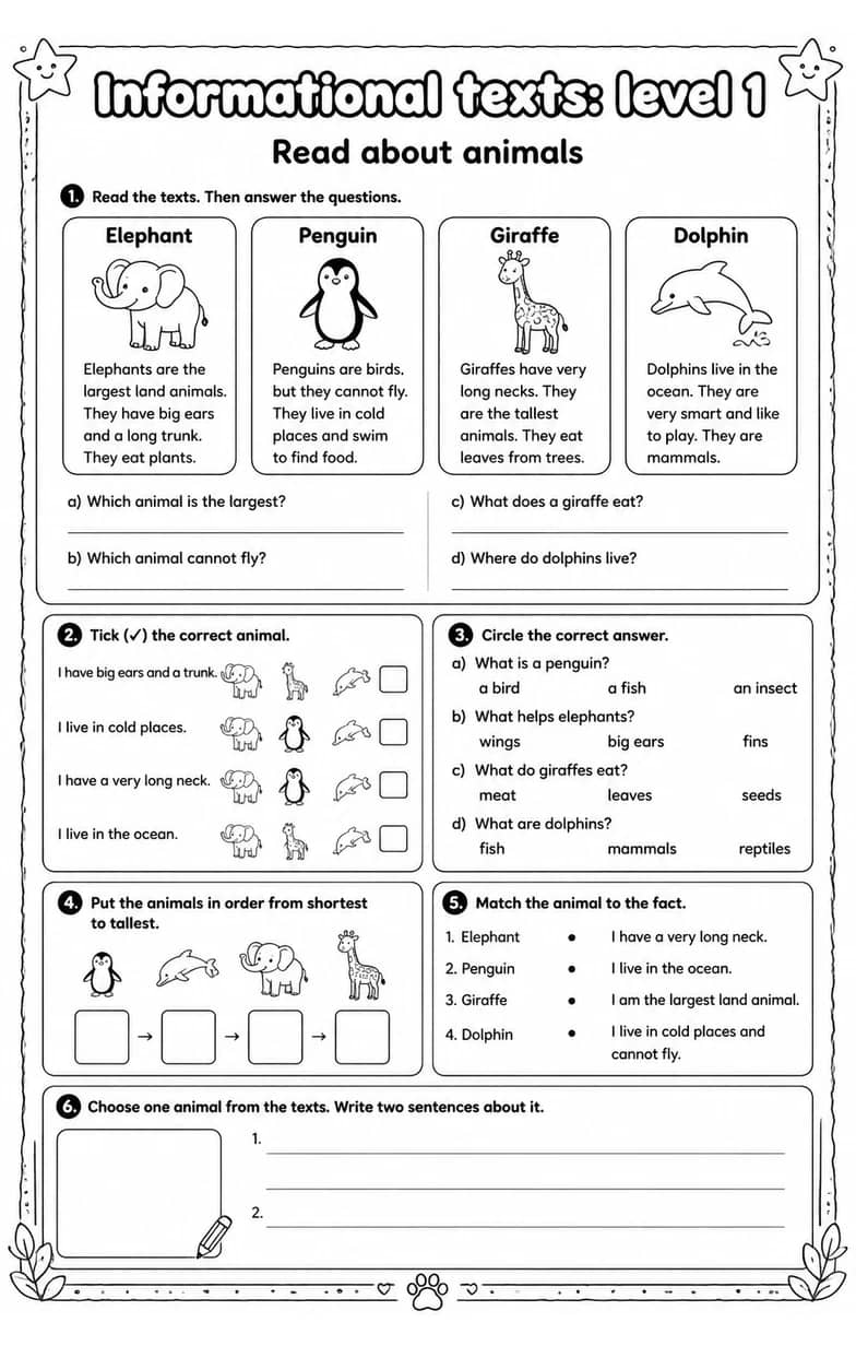 Read about animals — free printable Reading strategies English worksheet