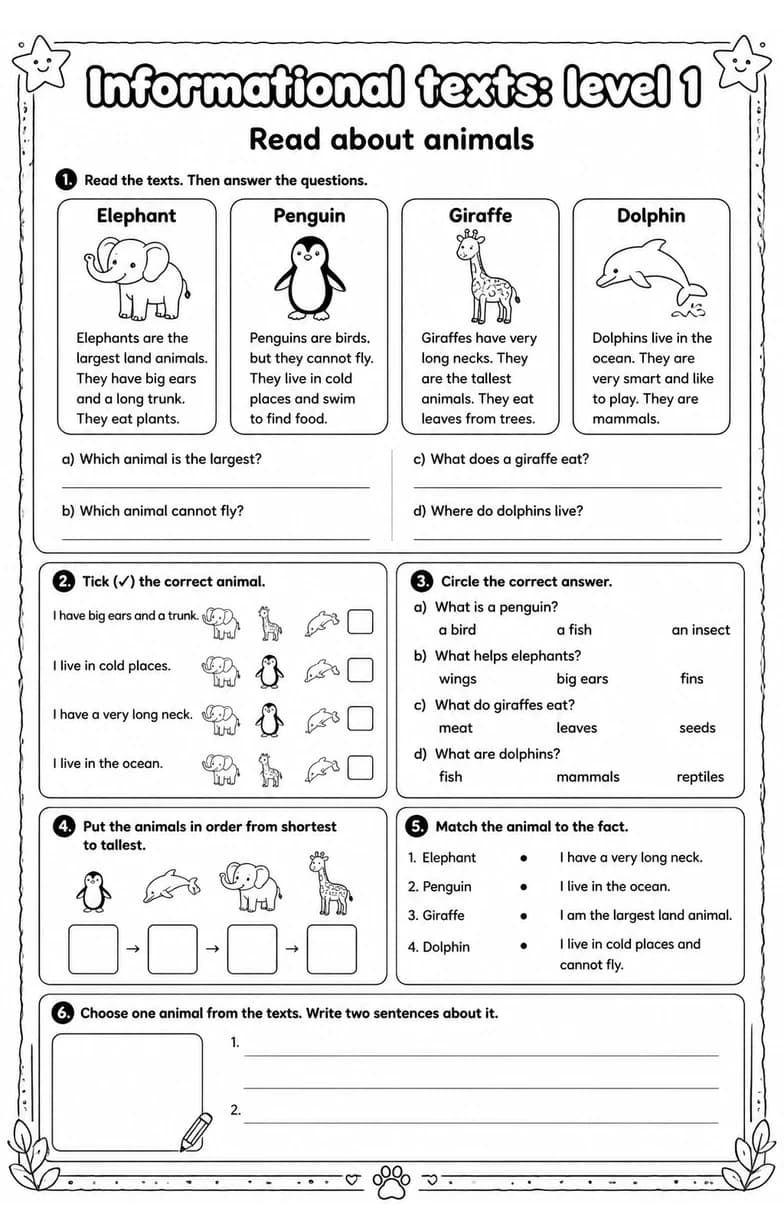 Read about animals — free printable Reading strategies English worksheet