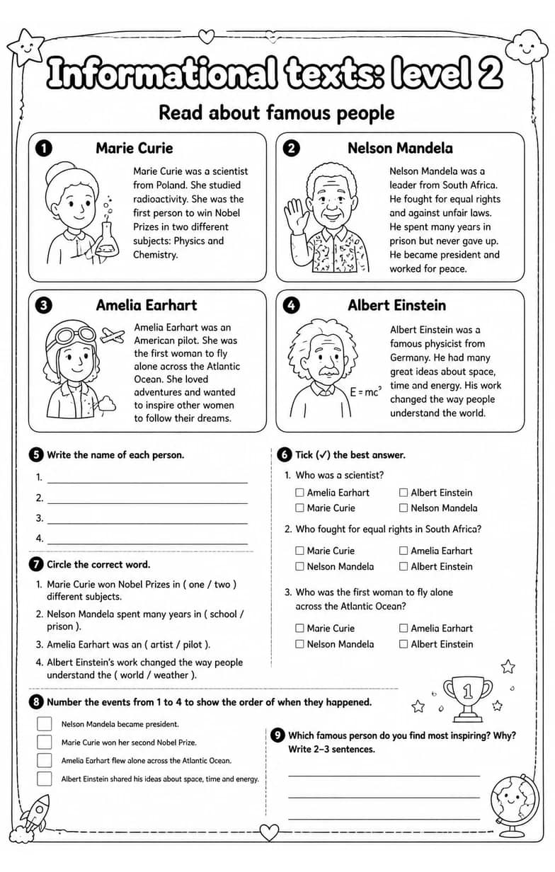 Read about famous people — free printable Reading strategies English worksheet