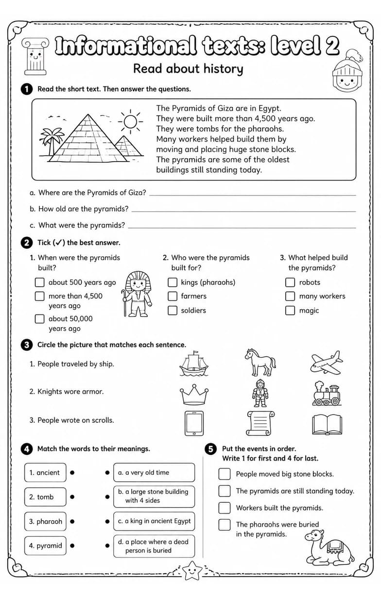 Read about history — free printable Grade 4 English & Reading worksheet