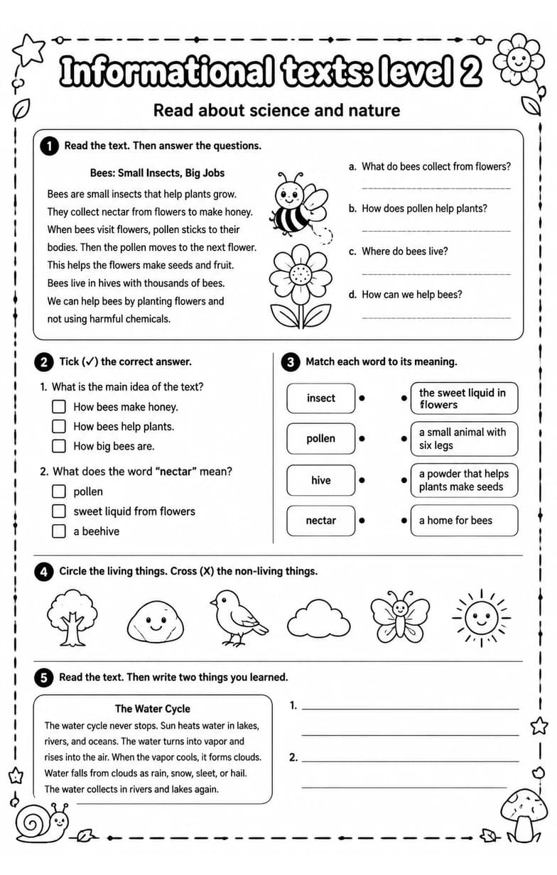 Read about science and nature — free printable Grade 4 English & Reading worksheet